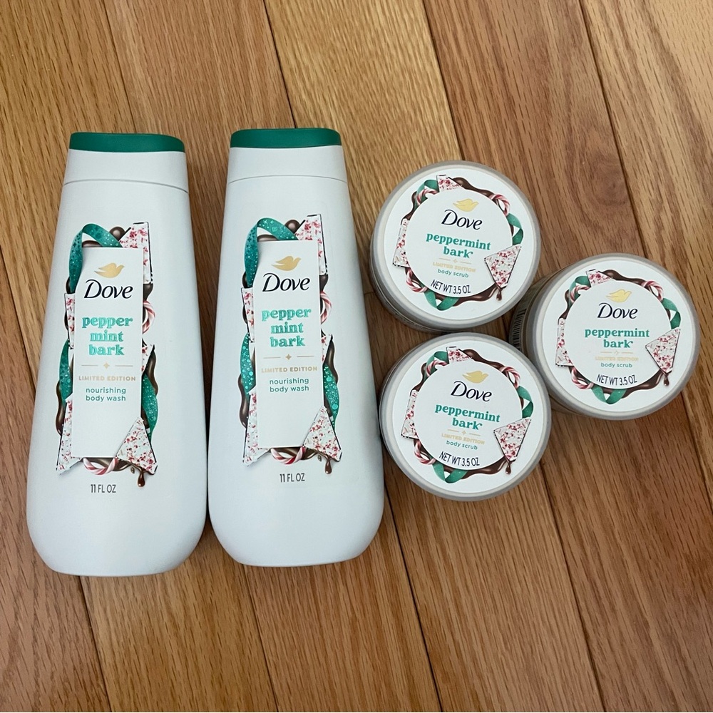 New Dove Peppermint Bark Nourishing Body Wash & Body Scrub - limited edition